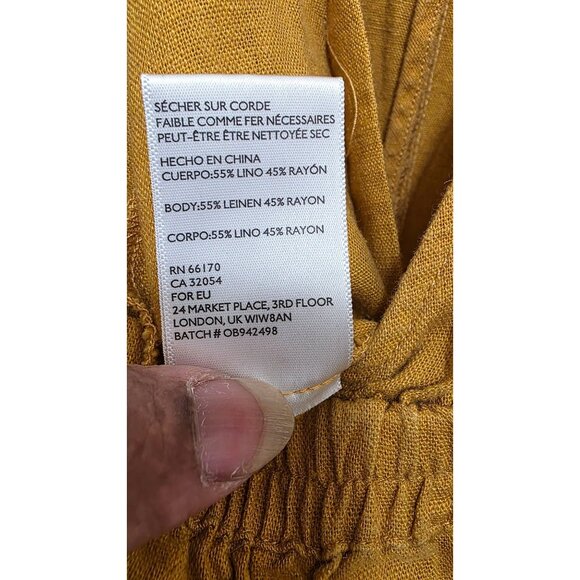 Urban Outfitter Women's M Catherine Linen Muster Yellow Long-Sleeve Jumpsuit - Picture 9 of 9